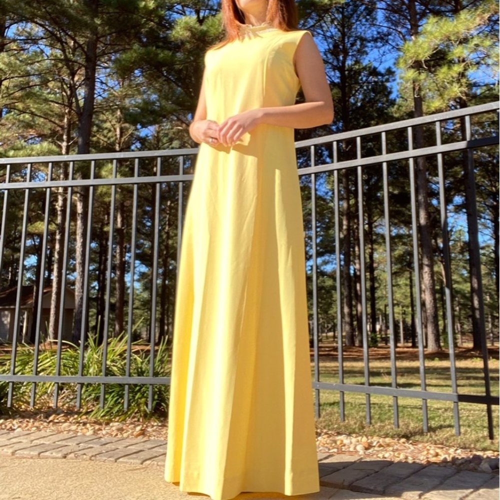 60s STAND TALL CANARY YELLOW LONG DRESS
